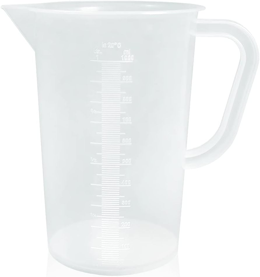 Plastic Graduated Measuring and Mixing Pitcher - 1000ml Plastic Graduated Measuring Pitcher - Large Cylinder Graduated Measuring Container with Handle and Pour Spout - 1 Liter