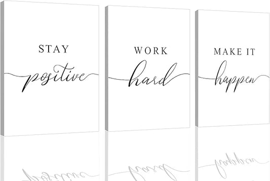 Framed Canvas Wall Art Positive Quote, Office Art, White Large Poster, Motivational Artwork Set of 3 Prints, Inspirational Poster Prints (G-3pcs,12x16inchx3pcs)