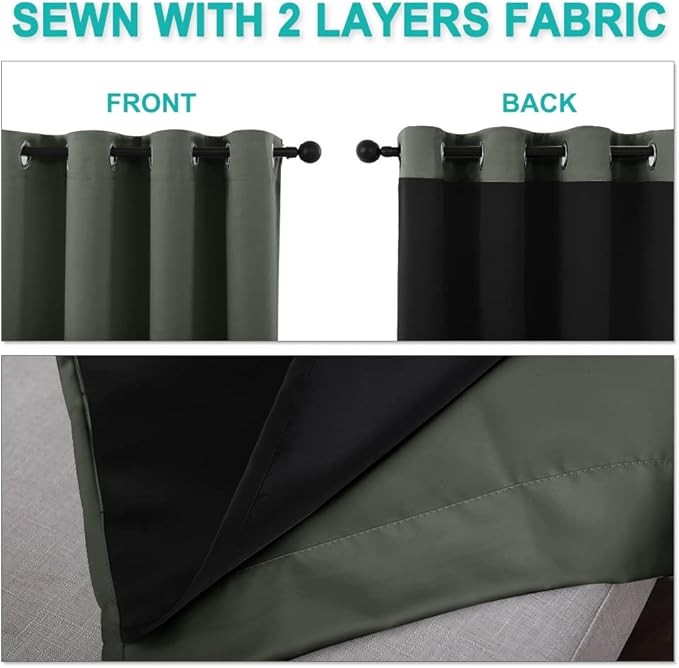 NICETOWN Dark Mallard 100% Blackout Lined Curtains, 2 Thick Layers Completely