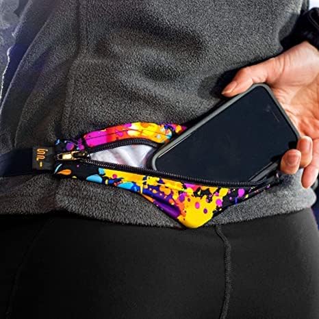 SPIbelt Running Belt for Women Men, Phone Holder for Running, Running Fanny Pack, Holder for Phone, Running Waist Pack, Adjustable Waist, [Fits All Phones]. Black White Polka Dot/Black Zipper