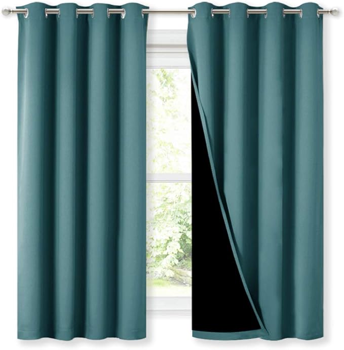 NICETOWN 100% Blackout Curtain Panels, Thermal Insulated Black Liner Curtains