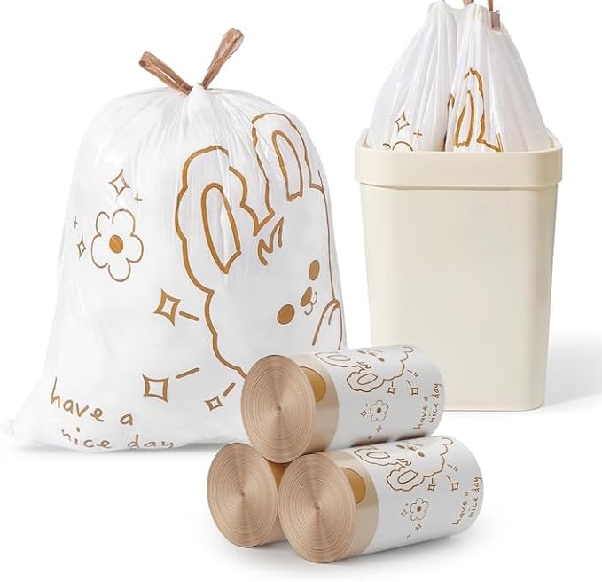 4 Gallon Trash Bags with Cute Rabbit Printed & Drawstring, Tear-Resistant Small Bathroom Garbage Bags, Heavy-Duty Trash Can Liners for Home/Office, 180 Counts
