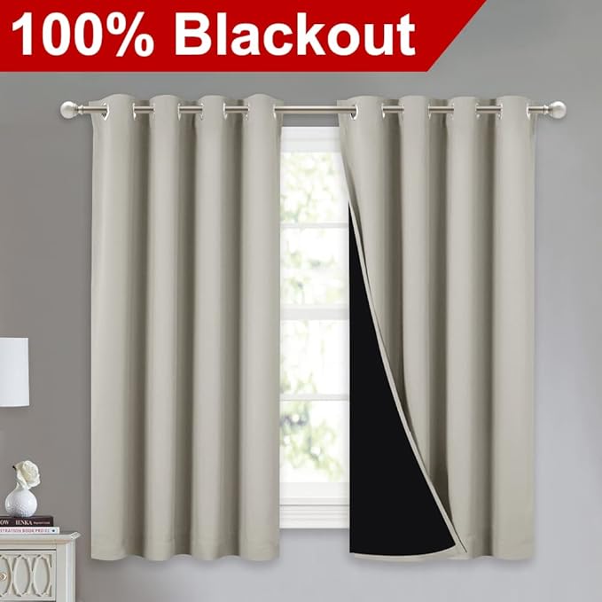 NICETOWN 100% Blackout Curtains 54 inches Long, Double-Deck Completely Blackout