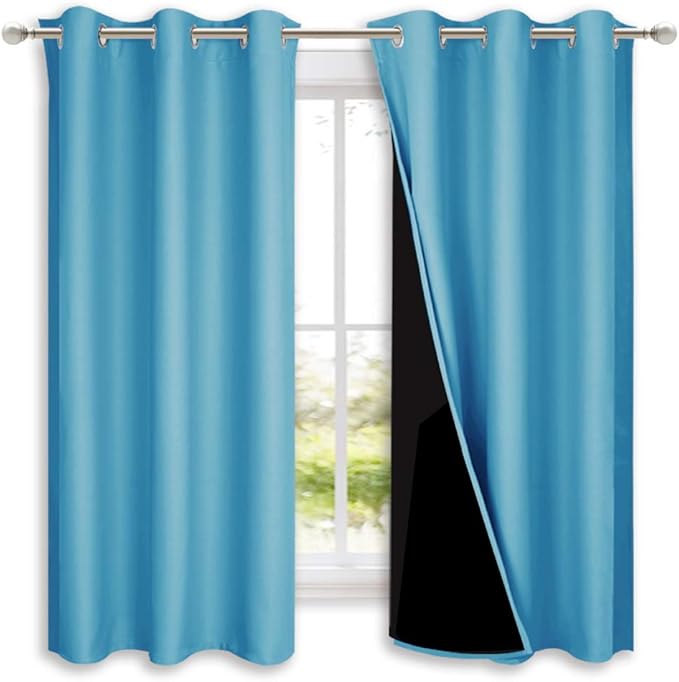 NICETOWN 100% Blackout Curtains 45 inches Long, Teal Blue, 1 Pair, 42 inches