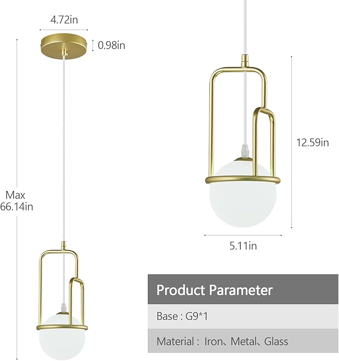 5 Inch Modern Gold Pendant Light Globe Pendant Light Fixture Mid Century Pendant Lighting for Kitchen Island Dining Room Living Room Bedroom(2 Pack)