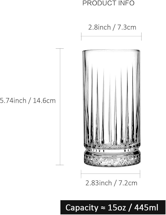 Highball Glasses Set of 6-15 oz Tall Glasses Drinking Set - Elegant Glassware Drinking Glasses for Water, Ice Coffee, Cocktail, Cold Beverage