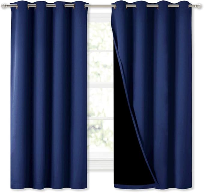 NICETOWN 100% Blackout Curtain Panels, Thermal Insulated Black Liner Curtains