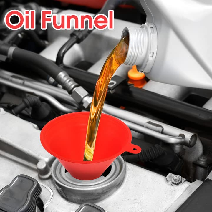 Oil Funnel Set - Plastic Funnel Kit for Car & Kitchen Use - Filling Bottles, Jars & Containers - Mini, Small & Large (4)