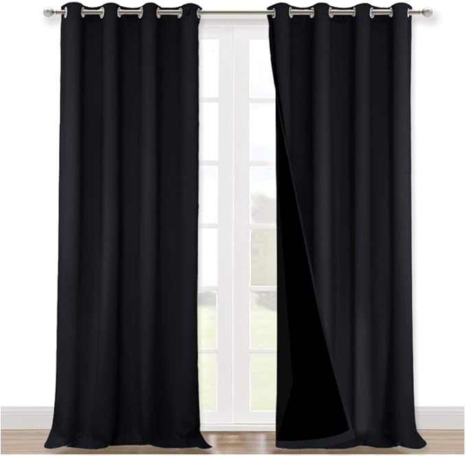 NICETOWN Cold Blocking 100% Blackout Curtains, Durable Black Lined Blackout