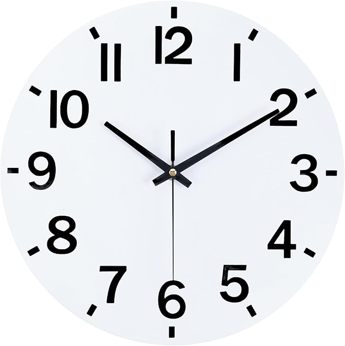 HZDHCLH Wall Clock 8 Inch Silent Non Ticking Wood Battery Operated White Wooden