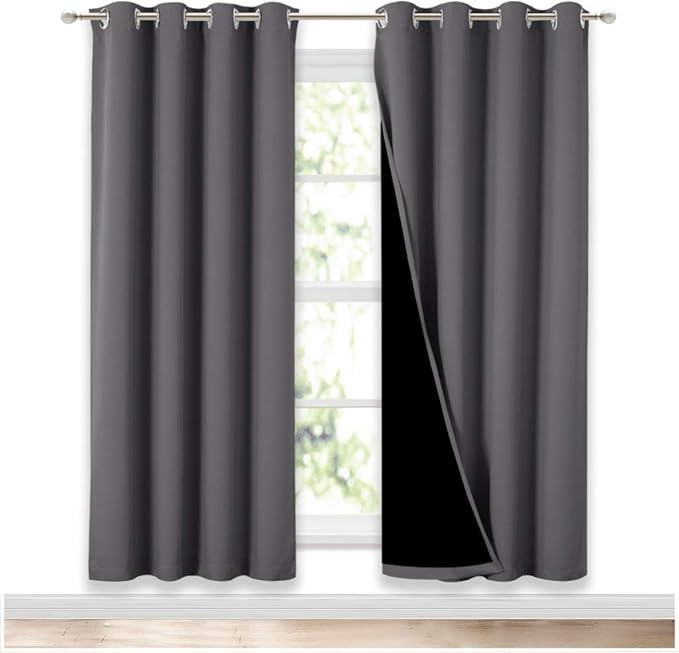 NICETOWN Grey Full Shade Curtain Panels, Pair of Energy Smart & Noise Blocking