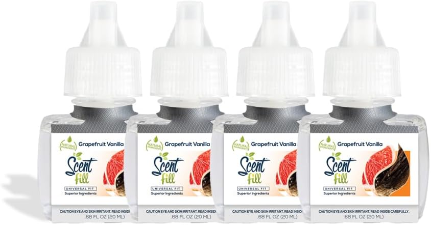 Scent Fill Grapefruit Vanilla Plug in Air Freshener, 4 Scented Oil Refills