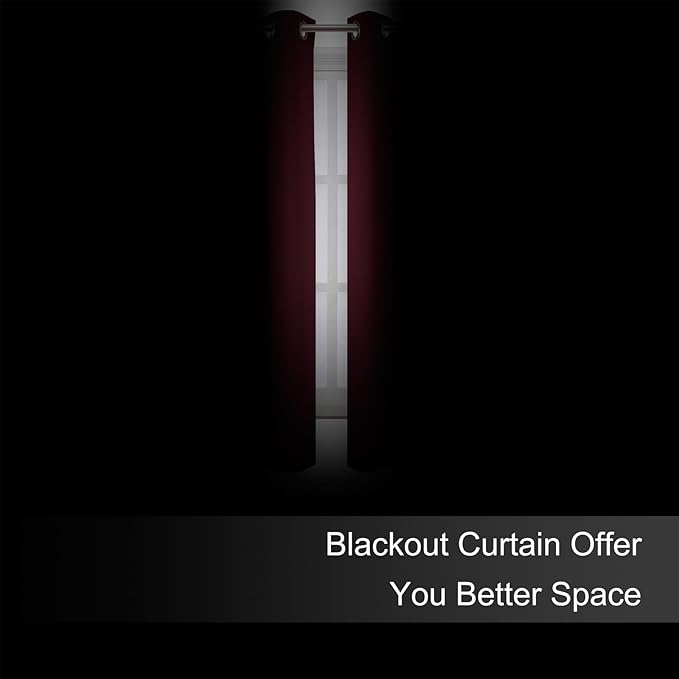 LEMOMO Blackout Curtains 66 x 54 Inch Long Burgundy Red Curtains Set of 2