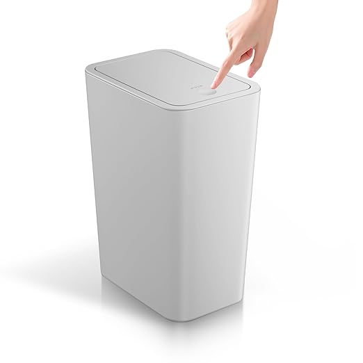 TIPGO Bathroom Trash Can with Lid, 4 Gallon / 15 Liter Small Garbage Can, Press Top Bin, Plastic Wastebasket with Pop-Up Lid for Bedroom, Living Room, Office (Grey)
