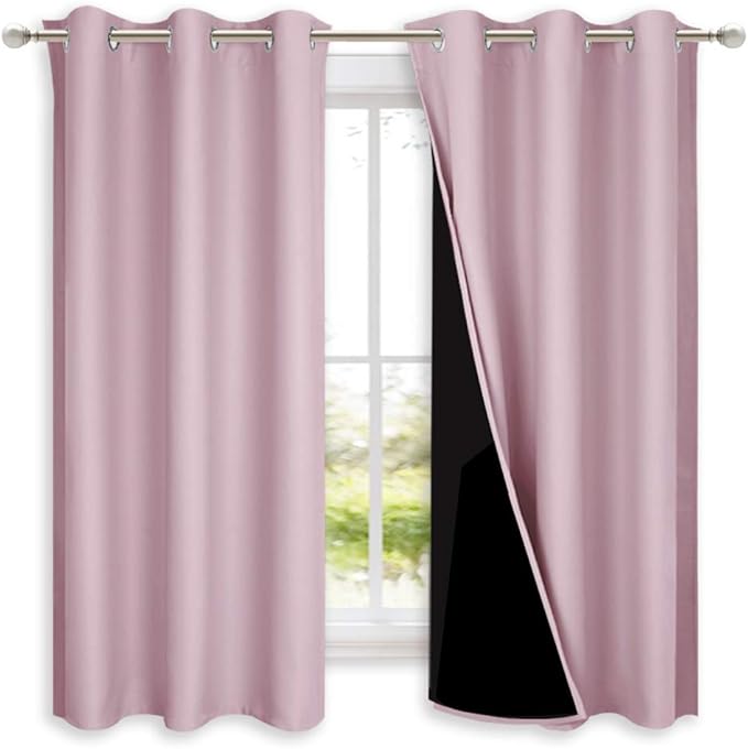 NICETOWN 100% Blackout Curtains 45 inches Long, 1 Pair, Baby Pink, 42 inches