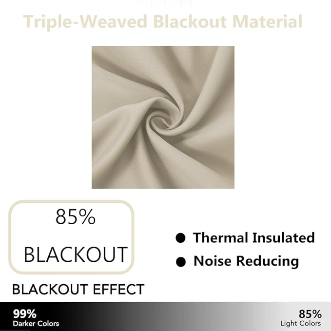 LEMOMO Light Beige Blackout Curtains 52 x 84 Inch Long Beige Curtains Set of 2