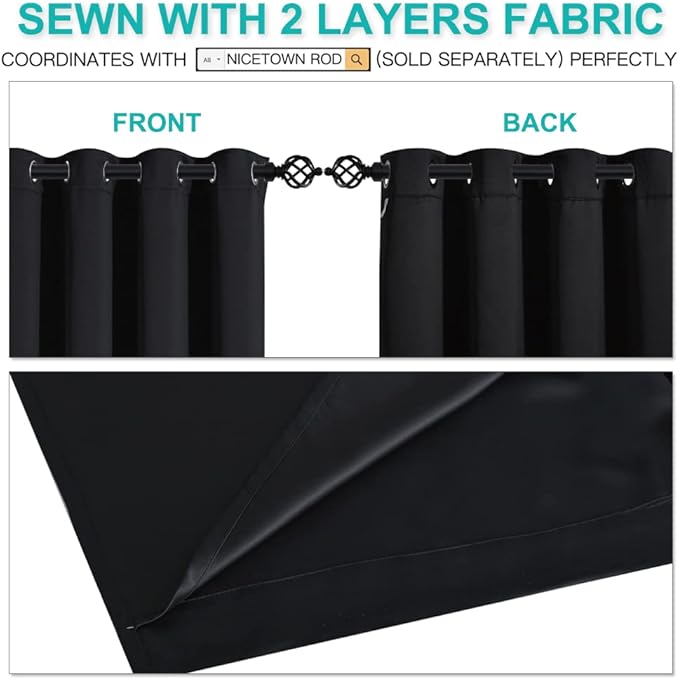 NICETOWN Truly Blackout Curtains 54 inches Length, 2 Thick Layers Completely