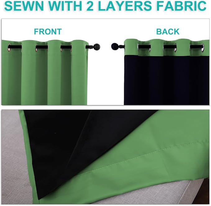 NICETOWN 100% Blackout Curtains 84 inches Long, Forest Green, 52 inches Wide