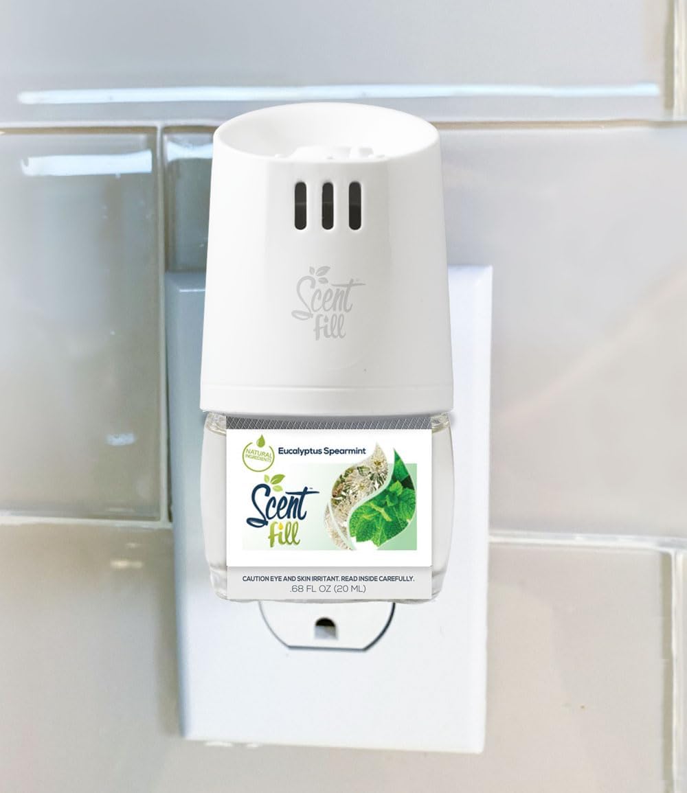 Scent Fill Eucalyptus Spearmint Plug in Air Freshener, Scented Oil Refills, 2 Refills + Diffuser