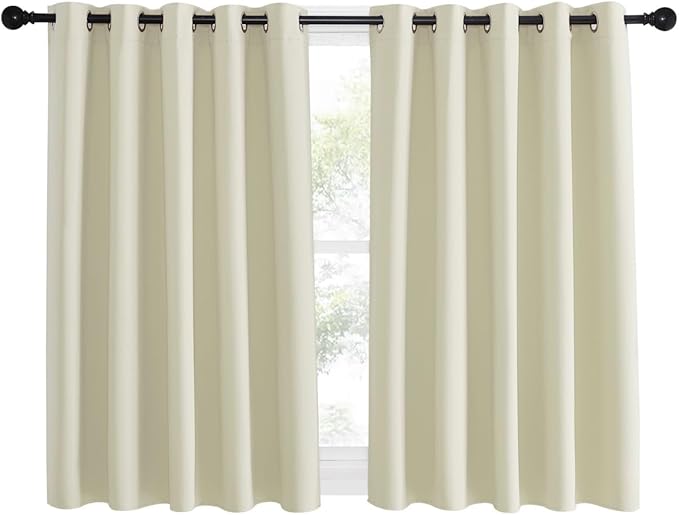 NICETOWN Room Darkening Beige Curtain 54 inches Long, Thermal Insulated Solid