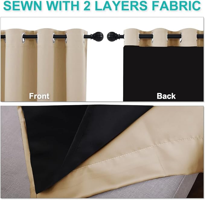 NICETOWN Thermal Insulated 100% Blackout Curtains, Biscotti Beige, 1 Pair