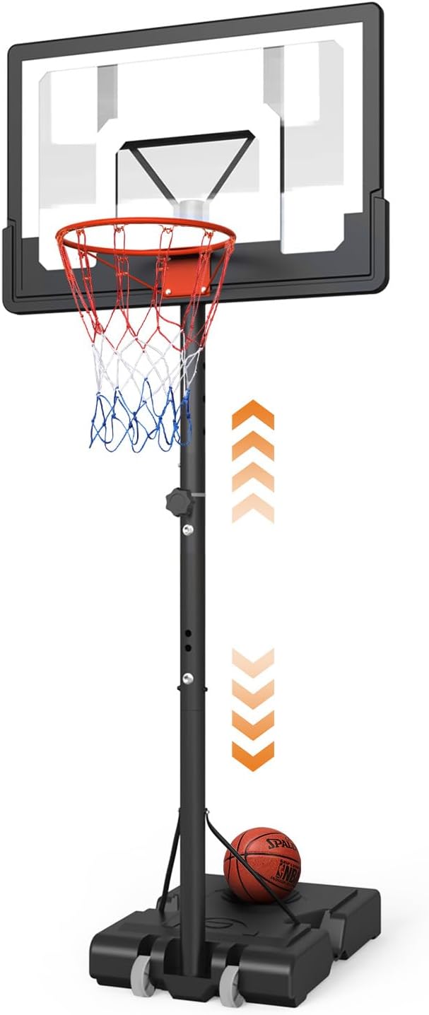 GORISE Portable Basketball Hoop for Home Outdoor Use, Adjustable Height, Shatterproof Backboard, for Daily Practice in Backyard or Garage Indoor Outdoor Backyard Pool
