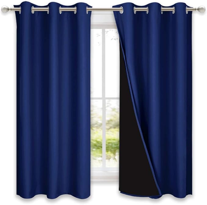 NICETOWN 100% Blackout Curtain Set, Royal Blue, 37W x 40L, Thermal Insulated &