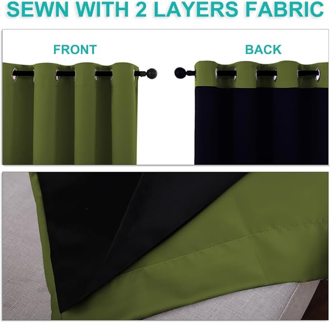 NICETOWN Olive Green Full Shade Curtain Panels, Olive Green, Pair of Thermal