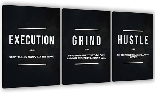 Success Canvas Painting Wall Art Quote Motivational Wall Art Execute Wall Decor 3 Pieces Black Poster Positive Inspirational Framed Artwork Prints Picture for Living Room Office 60''Wx 28''H