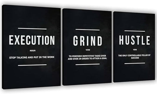 Success Canvas Painting Wall Art Quote Motivational Wall Art Execute Wall Decor 3 Pieces Black Poster Positive Inspirational Framed Artwork Prints Picture for Living Room Office 72''Wx 36''H
