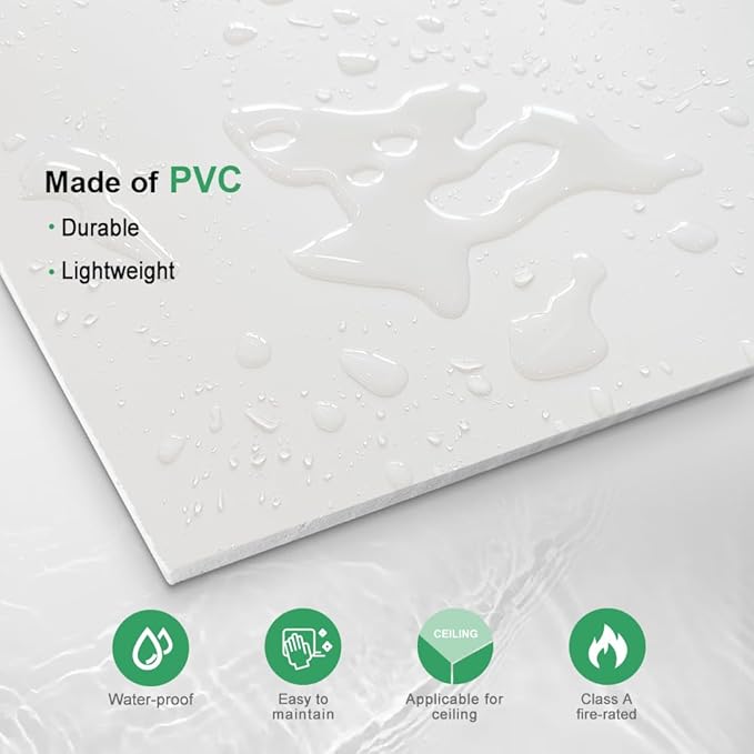 Smooth White Drop Ceiling Tile 2ft x 2ft, Ceiling Panel 24 x 24in – Waterproof