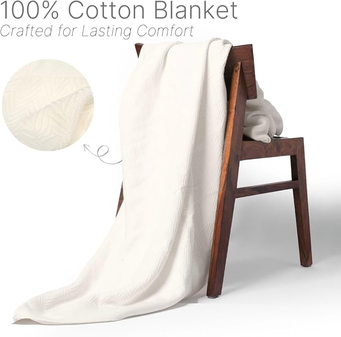 100% Cotton Herringbone Weave Blankets, 108" X 90" King, Throw Blanket for Bed, All Season Cotton Blanket, Cozy Blanket,Throws & Bed Blanket, Throw Blanket for Couch, Modern Home Decor -Tusk