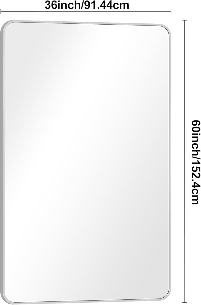 Silver Bathroom Mirror,60x36 inch Wall Mirror for Bathroom Wall Mounted,Rectangle Mirror for Bathroom Over Sink,Modern Frame Round Corner for Living Room,Bedroom Entryway,Horizontal/Vertical