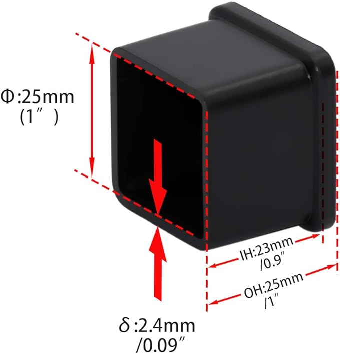 Flyshop Flexible PVC Patio Chair Table Leg Tips Caps Square Furniture Covers 25 x 25 mm, 1" x 1", Black, 20PCS