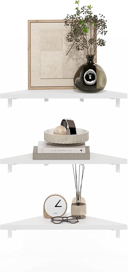Furinno Rossi Triangle Corner Floating Shelves, Wall Mount Display Shelf