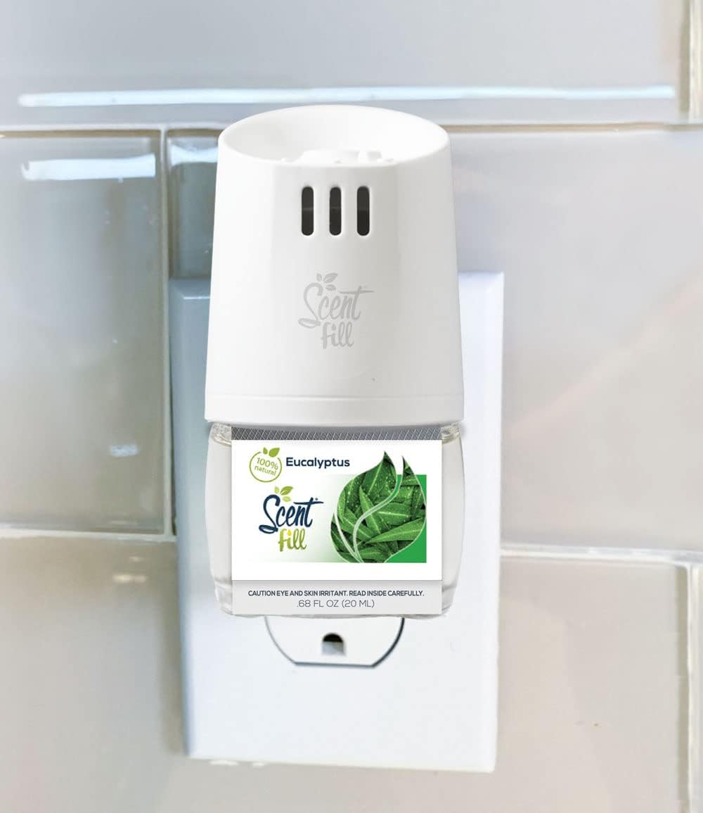 Scent Fill 100% Natural Eucalyptus Plug in Air Freshener, Scented Oil Refills, 2 Refills + Diffuser
