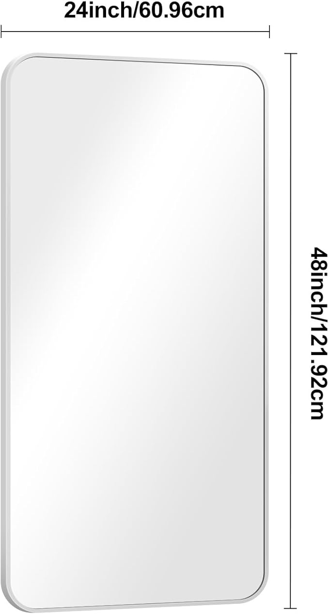 Silver Bathroom Mirror,24x48 inch Wall Mirror for Bathroom Wall Mounted,Rectangle Mirror for Bathroom Over Sink,Modern Frame Round Corner for Living Room,Bedroom Entryway,Horizontal/Vertical