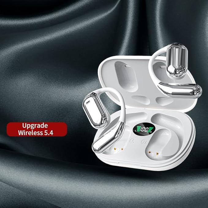 Wireless Earbuds Bluetooth Earbuds Built-in Mic with Ear Hooks 50H Playtime Ear Buds LED Display Charging Case Waterproof Design for Running Fitness (White)