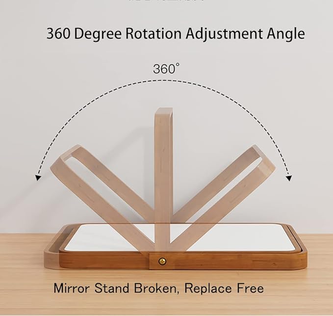 ZOROSY Desk Makeup Mirrors with Wood - Rectangle Wall-Mounted Mirrors Table Mirrors for Living Room Bedroom Birthday Gifts (10.5" L x 7.8" W)
