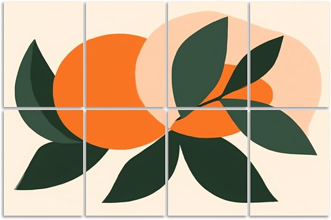 8 Pack Art Acoustic Panels Sound Absorbing Boho Botanical Leaf Orange Green