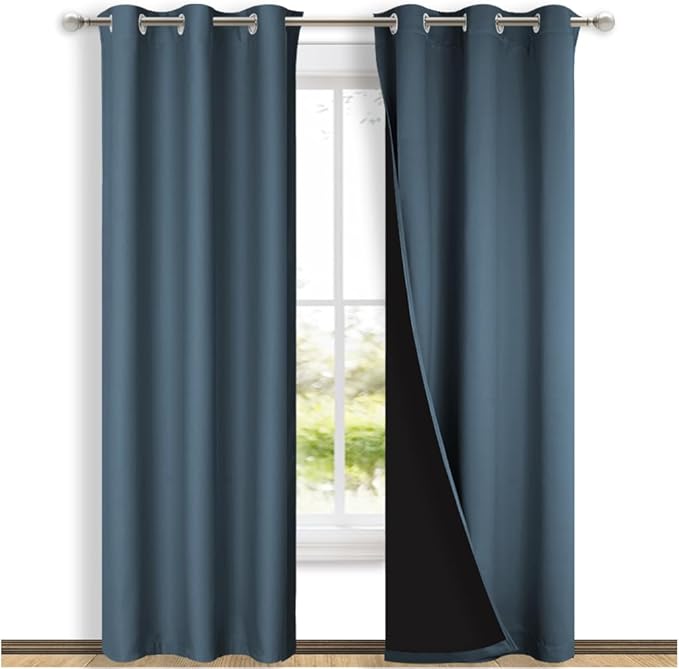 NICETOWN Blackout Curtains 84 inches Long, 2 Pieces, Smoky Blue, Full Light
