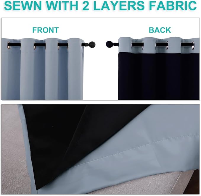 NICETOWN 100% Blackout Curtains 54 inches Long, Vintage Blue, 1 Pair, 42 inches