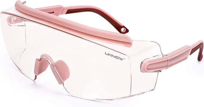 UKNOW Safety Goggles Over Glasses, Safety Glasses Anti Fog Wraparound Eye Protection, Protective Eyewear ANSI Z87.1