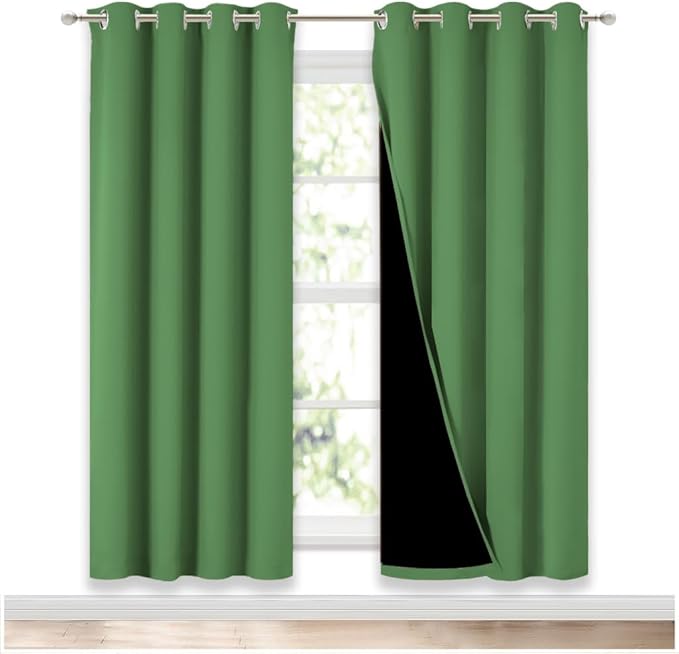 NICETOWN 100% Blackout Window Curtain Panels, Forest Green, 2 Pieces, 52-inch