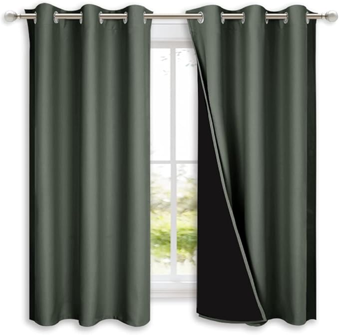 NICETOWN Dark Mallard 100% Blackout Lined Curtains, 2 Thick Layers Completely