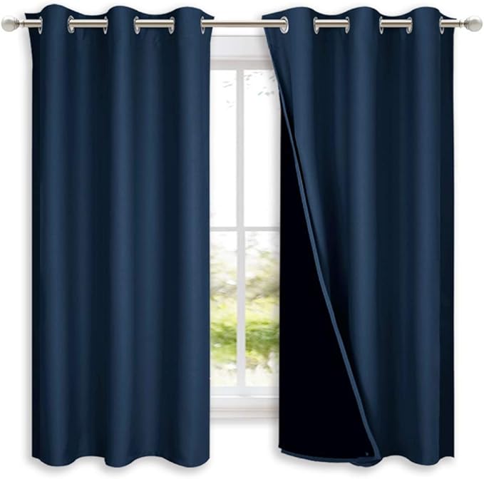 NICETOWN 100% Blackout Curtain Panels, Thermal Insulated Black Liner Curtains