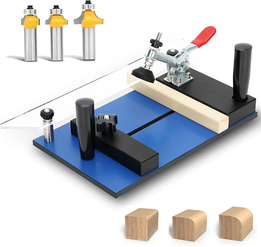 Rail Guide Coping Sled for Router Table,with 3 Packs Roundover Router Bit,Precise Clean Joints, Cabinet Doors, Drawer Fronts, Coping Jig For Router (5” Wide x 1-1/4”)