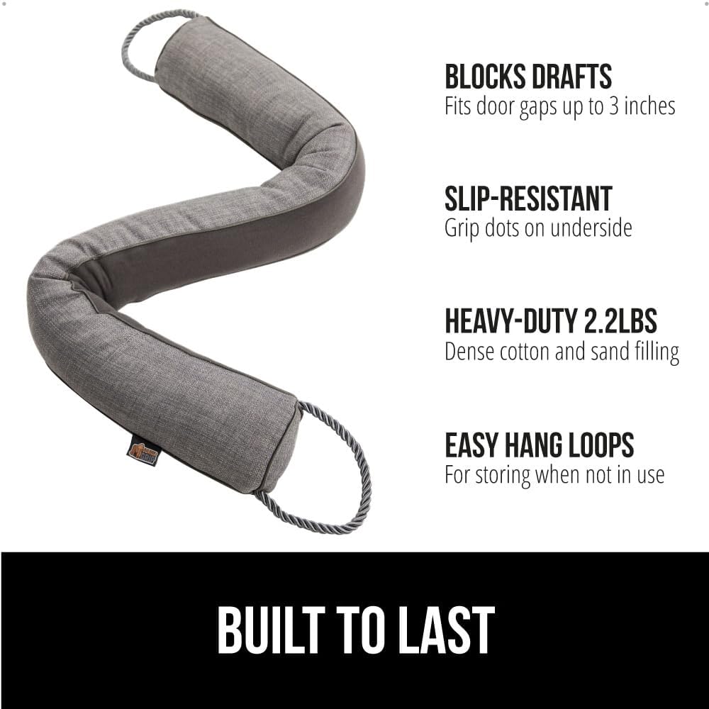 GORILLA GRIP Door Draft Stopper for Bottom of Doors, Weather Stripping Seal Blocks Hot Air, Noise, Bugs, Keeps Cold AC in, Sound Proofing Easy Install Gap Filler, Home Essentials, 32 Inch 2 Pack, Gray