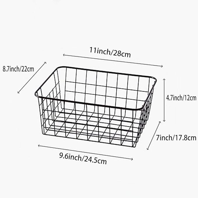 Kitchen Wire Baskets Farmhouse Decor Metal Food Storage Organizer, Household Refrigerator Bin with Built-in Handles for Cabinets,Pantry Set of 4 (Black)