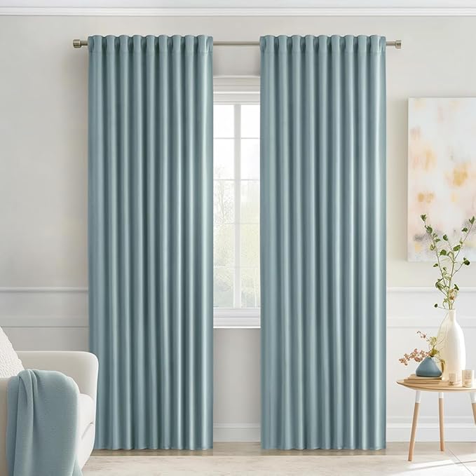 MIULEE Slate Blue Back Tab Blackout Curtains 72 Inches Long 2 Panels Set